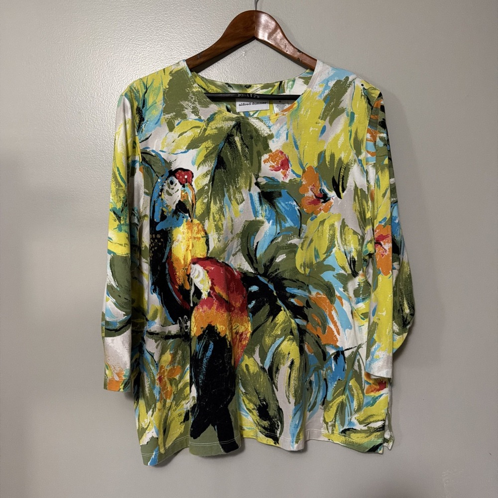 Alfred Dinner Tropical Top XL 3/4 Sleeve Resort Vacation Islands Birds